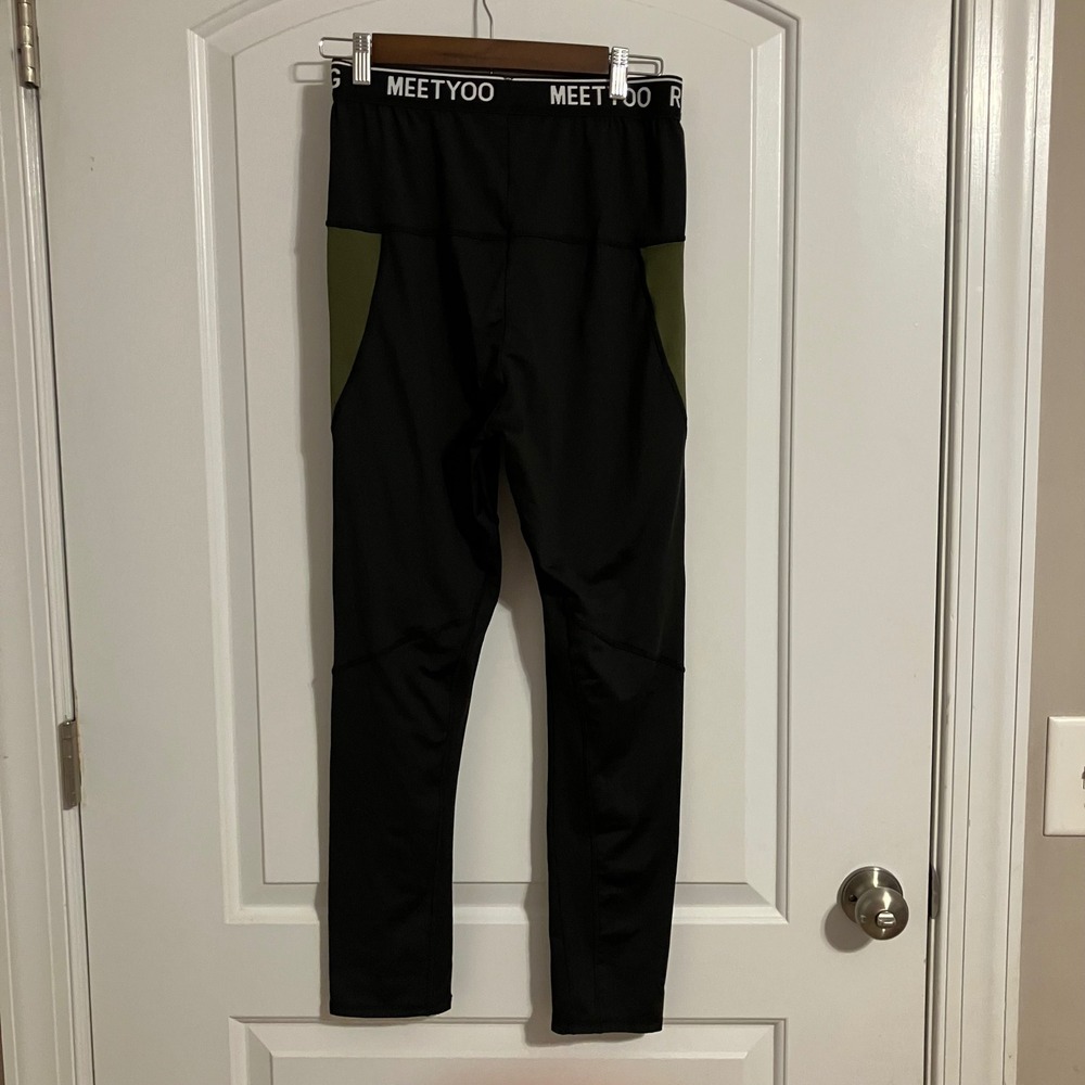 MEETYOO Mens Compression Leggings Black Olive Green Running Tights Size L - Picture 4 of 8